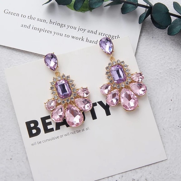 Purple Crystal rhinestone Elegant drop Earring - Picture 13 of 13